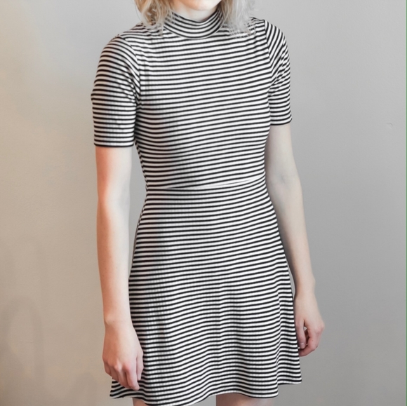 Topshop Black and White Striped Skater Dress